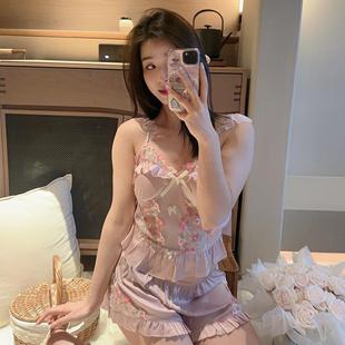 甜美纯欲风女士睡衣春夏 高档黛梦安之oyshok思伴莫奈花园吊带短裤