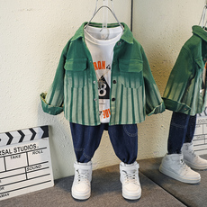 Детская куртка Жан 儿童装男童牛仔外套2022年新款条纹洋气中大童秋装时髦秋季潮衣服