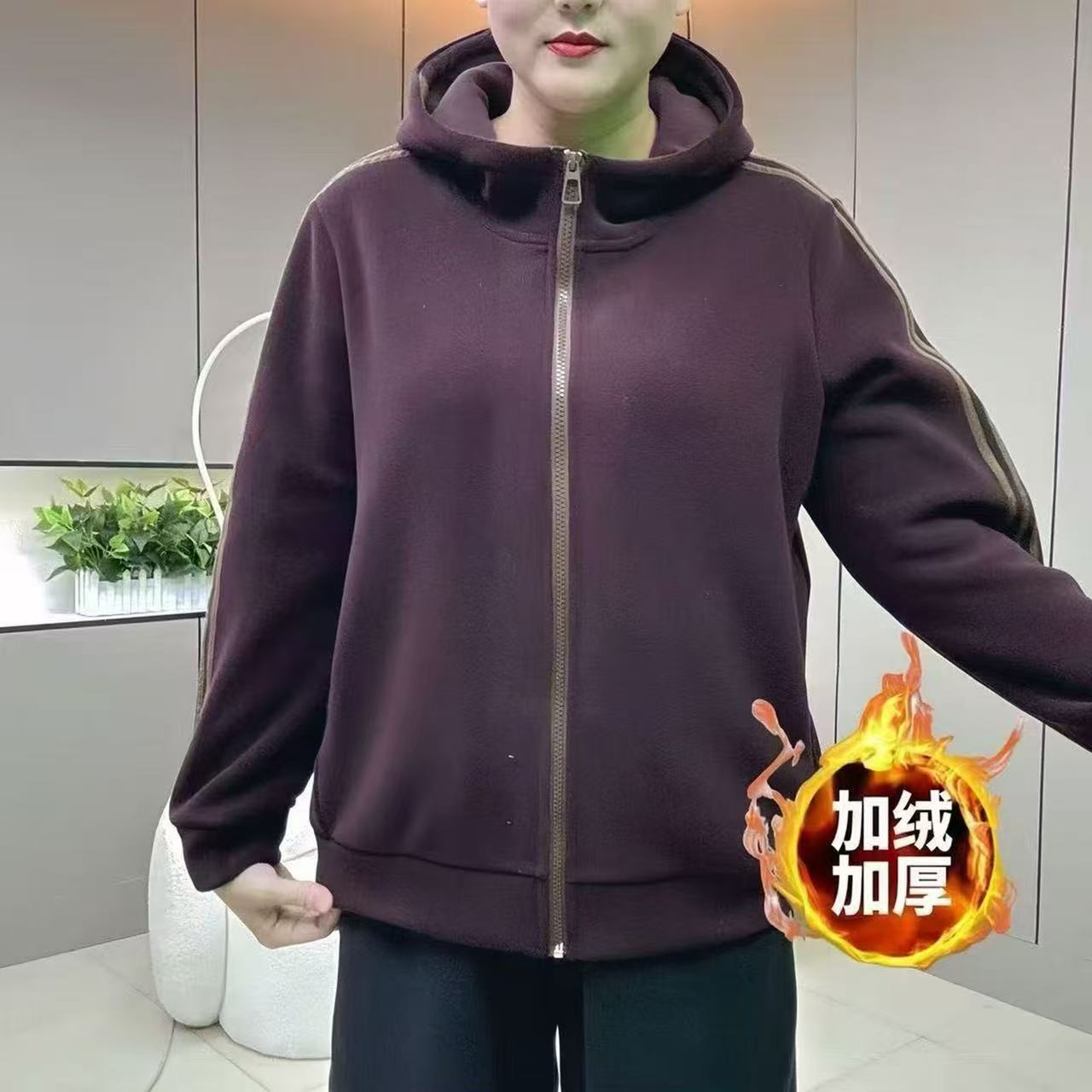 秋冬新款韩版休闲颗粒绒连帽长袖外套女显瘦百搭加绒加厚百搭上衣