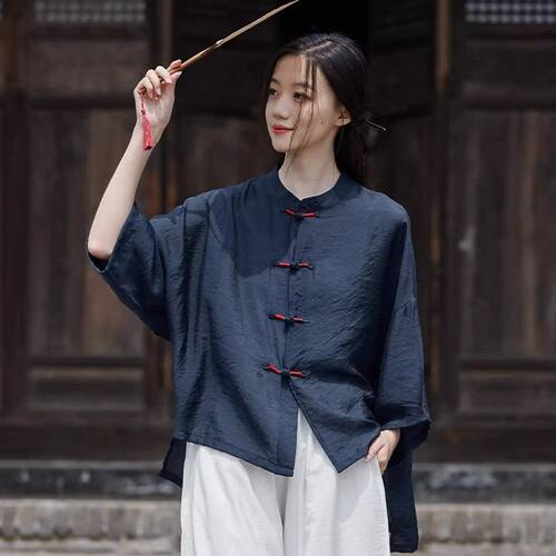 佛系禅服套装女春秋季中式棉麻盘扣开衫上衣外套禅修居士太极茶服