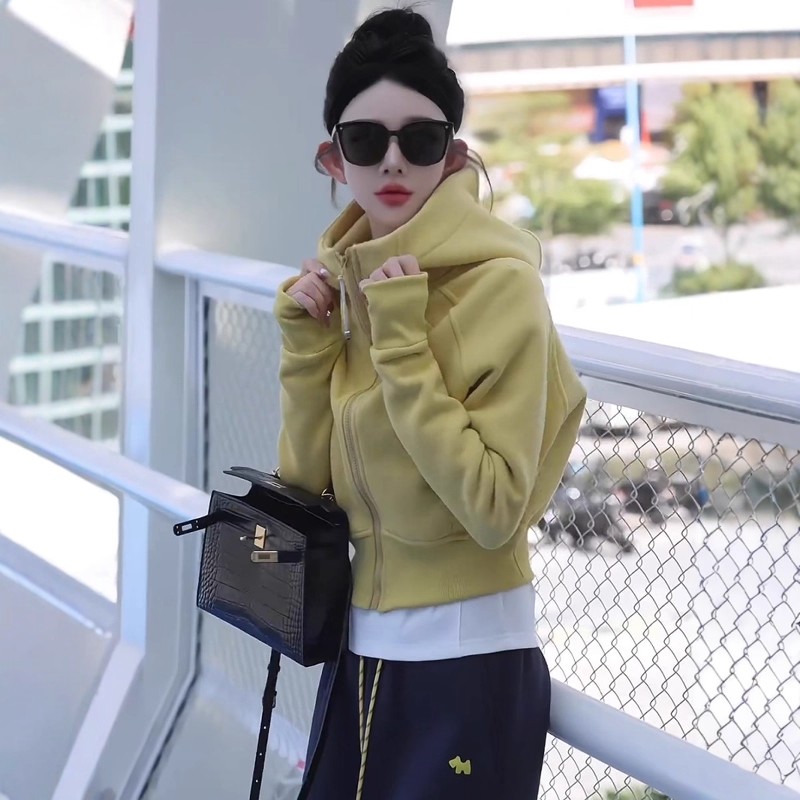 欧货时尚连帽卫衣外套女秋冬小个子拉链短款休闲百搭休闲开衫上衣