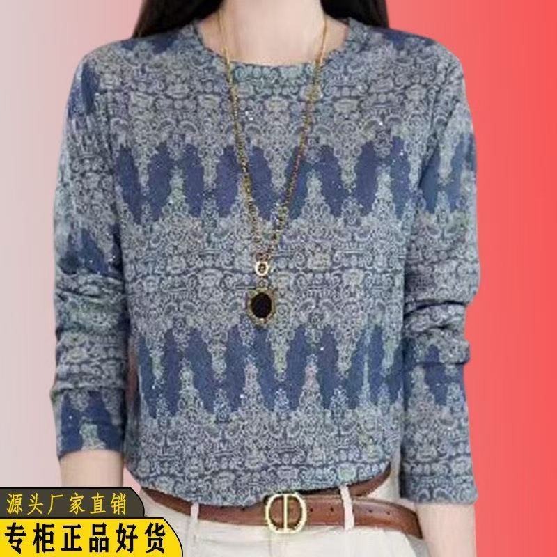 高档秋季新款妈妈装长袖T恤春秋洋气上衣女士遮肉显瘦休闲打底衫