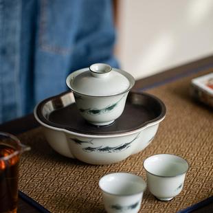 绘鱼茶二才碗陶瓷泡碗不烫手复古敬手茶碗盖泡2023 2茶碗家用功