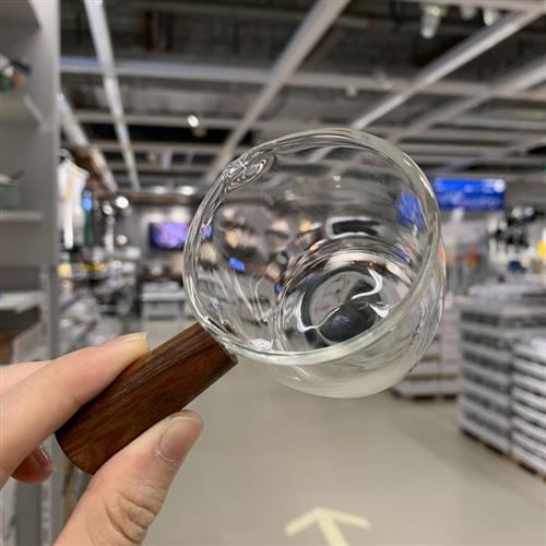 日式木柄玻璃小奶盅杯奶罐咖啡萃取杯倒奶壶迷你木把西餐料酱汁盅