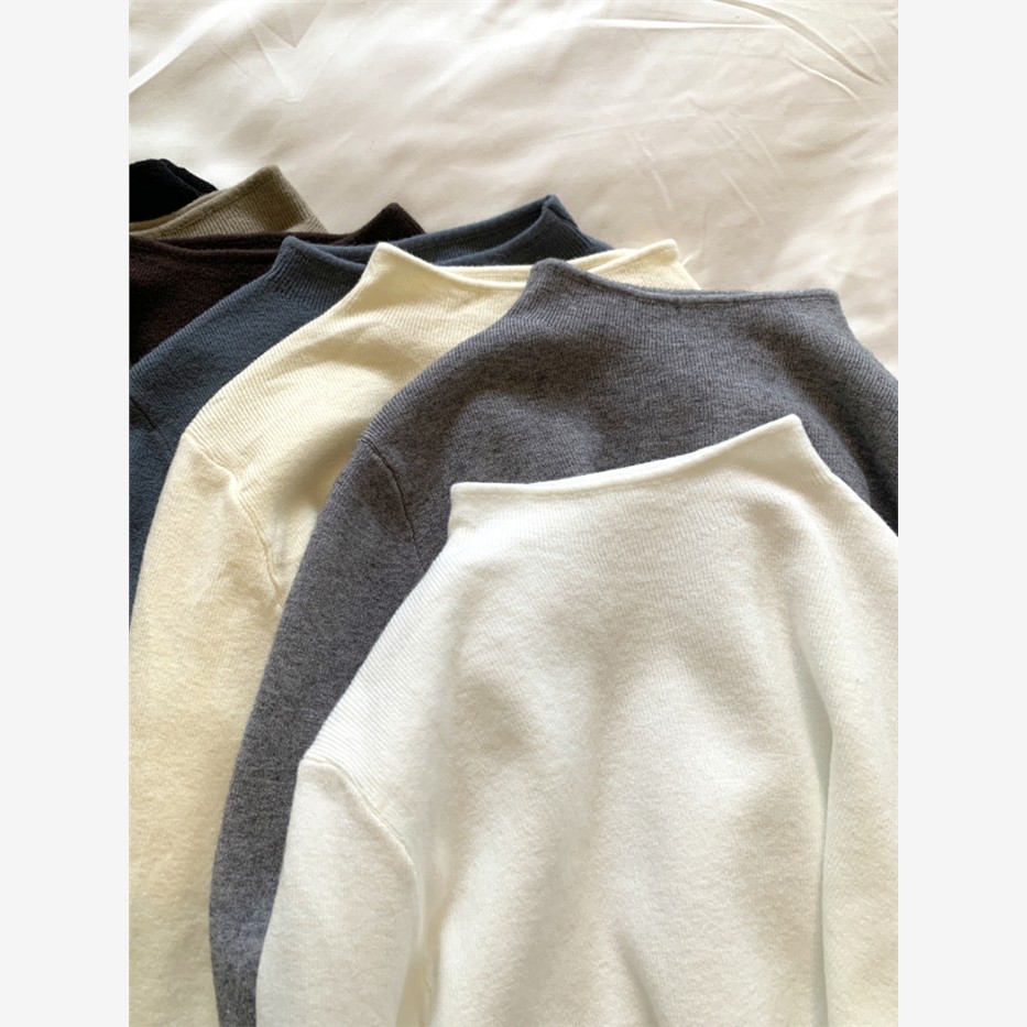 天鹅领羊绒手感半高领针织打底衫女春秋冬季加绒纯色内搭套头毛衣