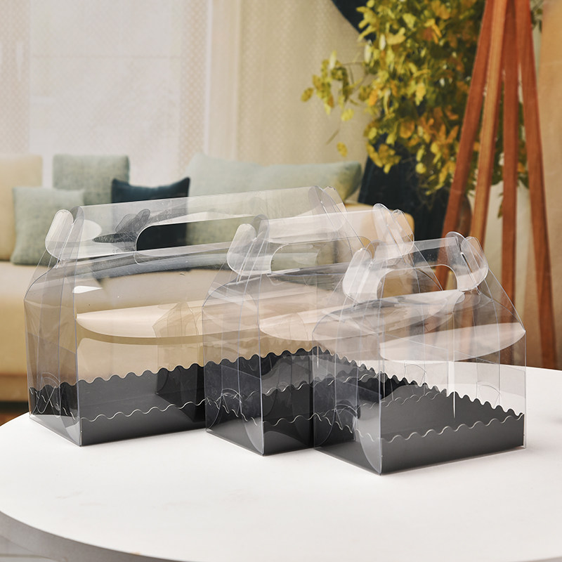 网红便携手提西点盒面包点心芝士爆浆小号中号大号烘焙包装透明盒