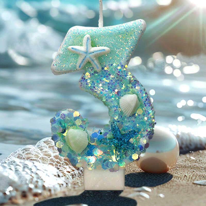 海洋系渐变浅蓝色海星贝壳创意数字蜡烛生日派对庆生独立包装配件