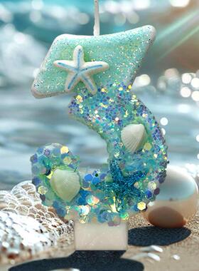 海洋系渐变浅蓝色海星贝壳创意数字蜡烛生日派对庆生独立包装配件