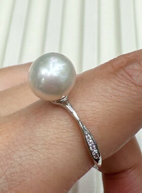 极光正圆无瑕天然珍珠戒指可调节