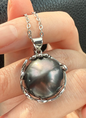 一物一拍巨大15mm正圆大溪地巧克力豆天然珍珠吊坠项链