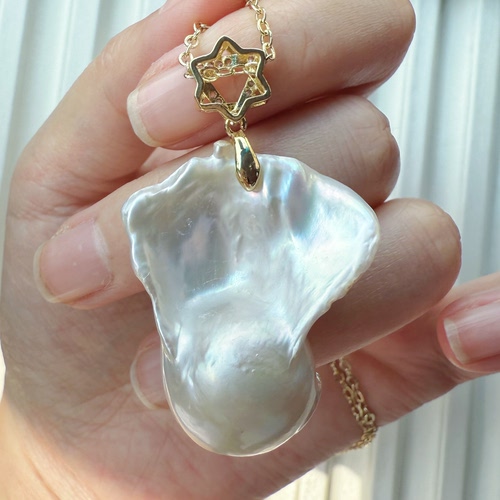 一物一拍巨大扇尾极光银蓝光大巴洛克天然珍珠吊坠项链