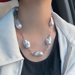 一物一拍巨大极光冷白银蓝光大巴天然珍珠项链串珠手链多功能