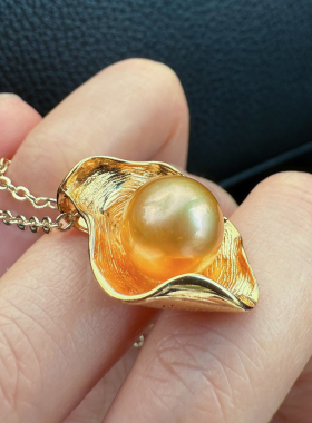 一物一拍强光正圆无瑕南洋金珠天然珍珠925纯银吊坠项链