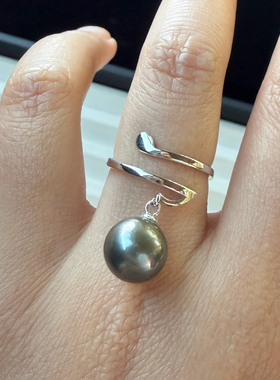 一物一拍强光正圆无瑕大溪地黑珍珠天然珍珠音符灵动款戒指可调节