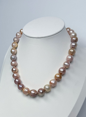 糖果色大点位糖纸圆巴牛油果天然淡水珍珠项链