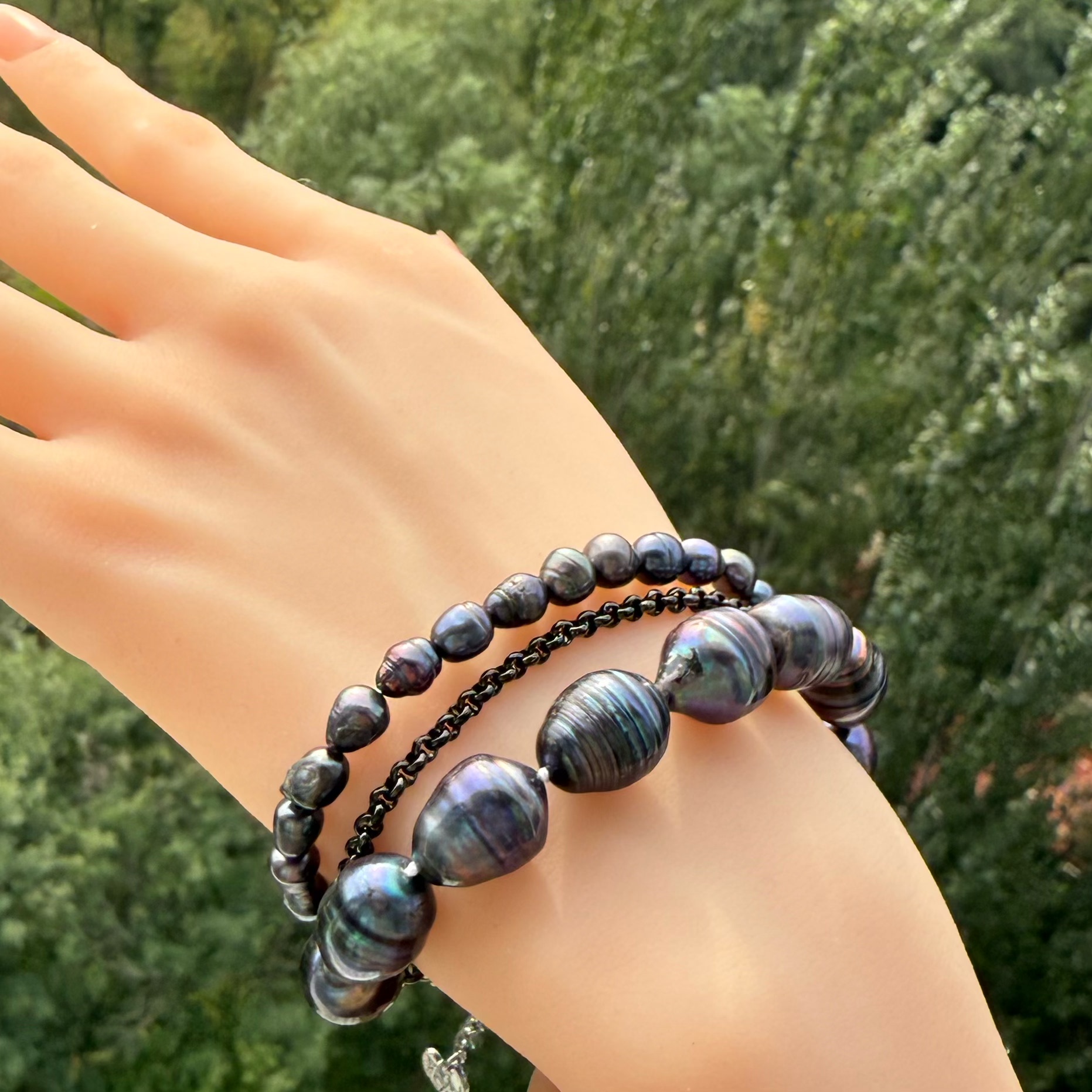 一物一拍极光浓炫彩孔雀紫绿螺纹天然珍珠无核手链手串含延长链,珠宝/钻石/翡翠,手饰,淘宝优惠券,粉丝福利购,淘宝优惠卷