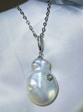 一物一拍巨大37mm银蓝光超大飞碟巴洛克天然珍珠吊坠万能扣