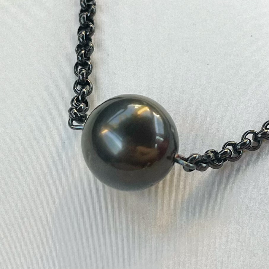 巨无霸天然海水大溪地黑珍珠正圆深黑油亮choker 项链路路通