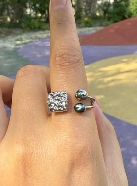 一物一拍极光无瑕小众设计款熔岩大溪地无核Keshi戒指可调节