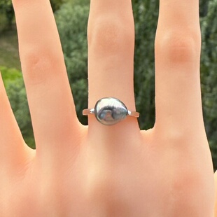 一物一拍极光孔雀绿炫彩大溪地天然珍珠巴洛克戒指开口圈可调节