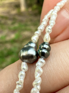 一物一拍极光无瑕大溪地Keshi澳白极小野生无核天然珍珠项链手链