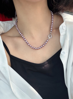 一物一拍极光妖紫无瑕钢炮小点位无核天然珍珠项链串珠