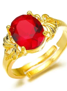 首饰戒指饰品红锆石越南沙金一件送女友新款黄铜时尚镀金