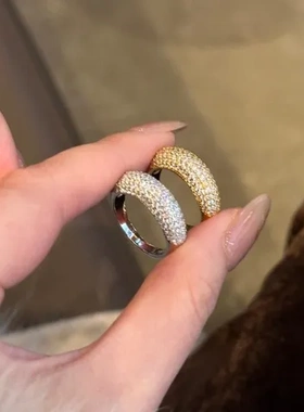 金色个性高级感戒指复古满天星排钻半圈指环简约满钻镶嵌轻奢古法