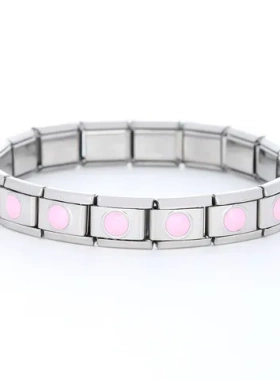 模块手链数字手镯阿拉伯不绣钢粉色ItaliancharmbraceleDIY
