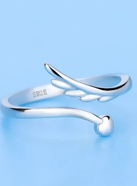 指环戒指巧兰轩女士款天使的翅膀一件韩版银饰品开口单翼心形