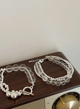 圆球手链手环多层设计感金属拼接个性透明手饰女独特串珠时尚百搭