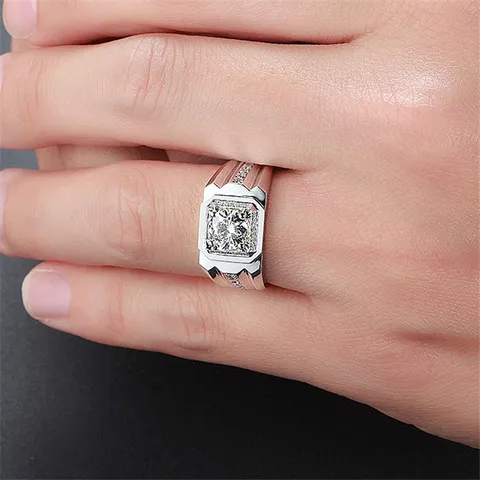 闪钻结婚正品戒指求婚男戒热卖男士18K金睿智钻戒韩版钻石镀白金