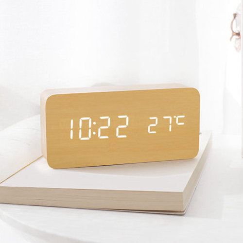 ins原木数字钟学生桌面时钟夜光小闹钟桌上led电子钟静音床头钟表