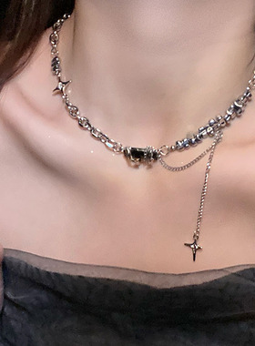 srrmhyn小众设计星芒黑锆石项链女ins甜酷风时尚轻奢高级感锁骨链