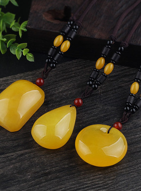 百搭大气仿蜜蜡琥珀吊坠毛衣链长款项链女秋冬挂件民族风饰品