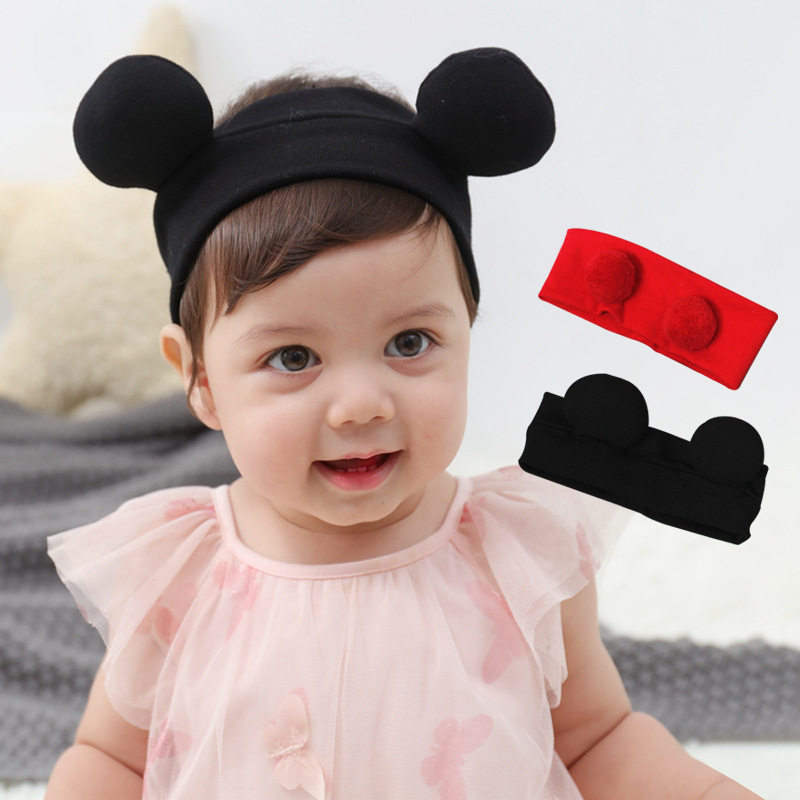 韩版秋季男女宝宝大耳朵发带球球护囟门帽婴儿头饰棉布料发箍