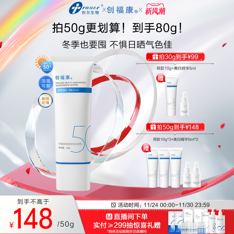 【上新】创福康清透多维高倍防晒霜妆前乳温和敏感肌不油腻spf50+