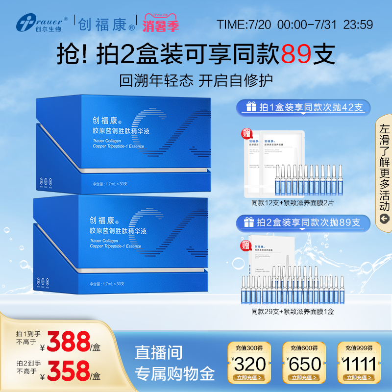 创福康胶原蓝铜胜肽次抛精华液补水保湿屏障修护紧致淡纹抗初老