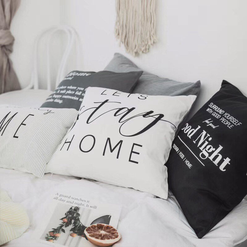 北欧全棉帆布抱枕百搭黑白元素英文字母靠枕可拆洗含芯沙发靠垫枕在类目 居家布艺, 靠垫/抱枕中 - 来自Buy2taobao.com提供专业的淘宝代购服务