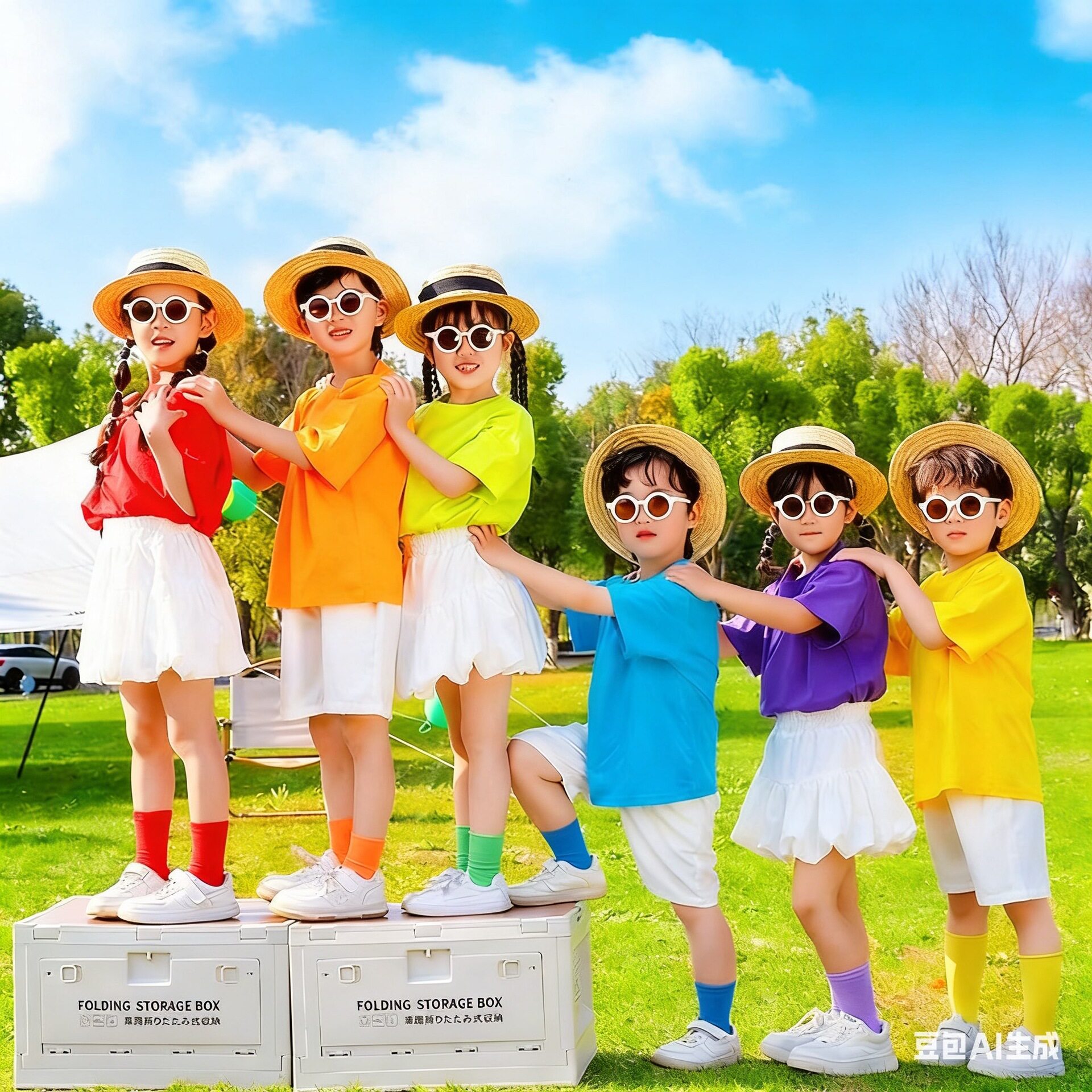 六一彩色糖果男女儿童t恤纯色幼儿园合唱服短袖啦啦操演出服