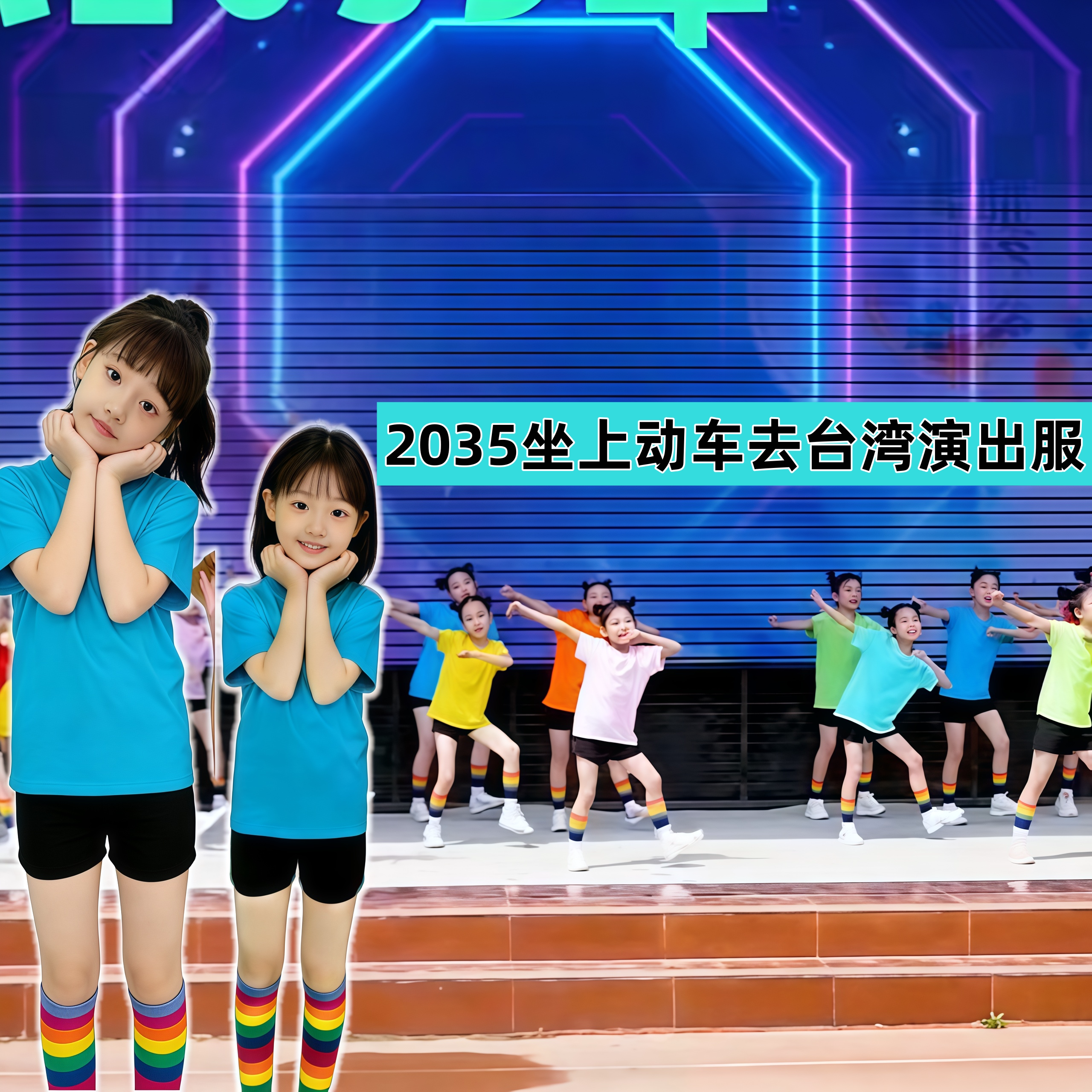 坐上火车去台湾我是一颗跳跳糖孩子的天空舞蹈T恤幼儿童表演套装