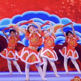 张灯结彩说唱中国红吉祥娃娃冰糖葫芦演出服元旦儿童喜庆演出服装