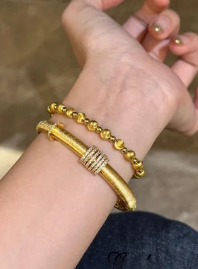 气质高级感手环拉丝小众个性手镯时来运转重工复古法式宫廷风独特