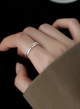 小众开口戒戒指双层女可调节食指戒高级感轻奢指环设计素圈