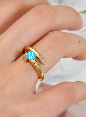 时尚卡家高版本钉子戒指女小众电镀18K金不掉色高级感不锈钢指环
