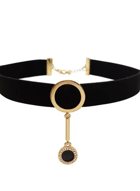 宽边项链韩国chocker颈链短款遮脖子锁骨链性感女饰品颈带黑色