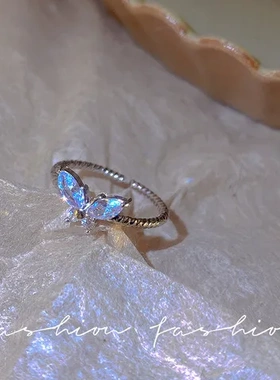 锆石蝴蝶超仙小众指环精致戒指轻奢高级感时尚个性食指戒开口夏女