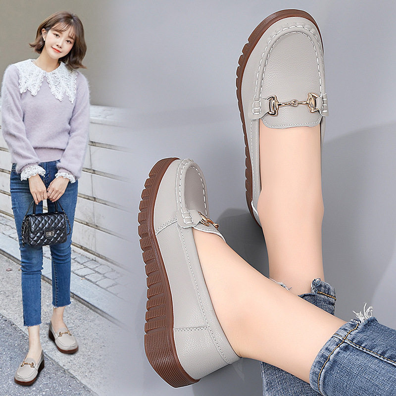 平底妈妈鞋软底轻便女士皮鞋中老年一脚蹬舒适休闲豆豆鞋女单鞋,女鞋,时尚休闲鞋,淘宝优惠券,粉丝福利购,淘宝优惠卷