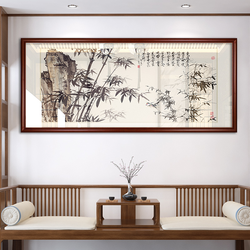 竹报平安水墨客厅装饰画餐厅挂画中式竹子山水画沙发背景墙面壁画