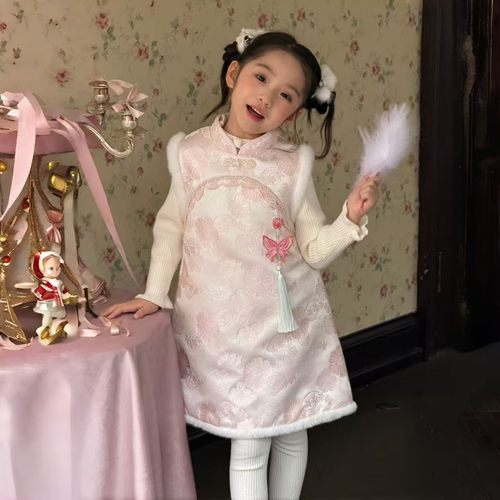 女童新中式深秋马甲裙夹棉